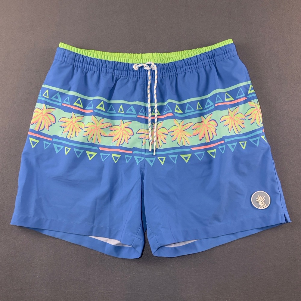 Chubbies Mens Blue Tropical Palm Tree Geometric Swim Trunks 5.5 Inseam Large